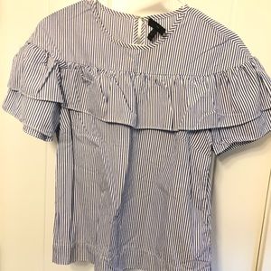 Jcrew blue and white stripped ruffle shirt